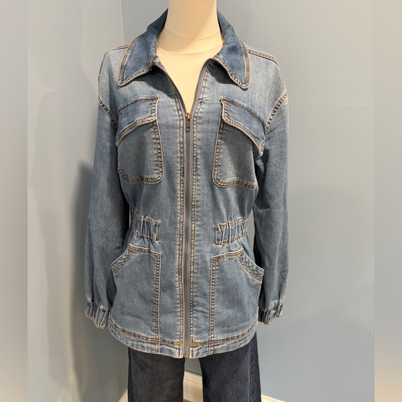 Knox Rose Fitted Waist Denim Zip Front Utility Jacket Size S - Picture 6 of 9
